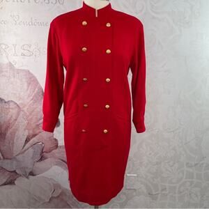 Gillian Vintage Red Wool Dress Gold Buttons Size 10
